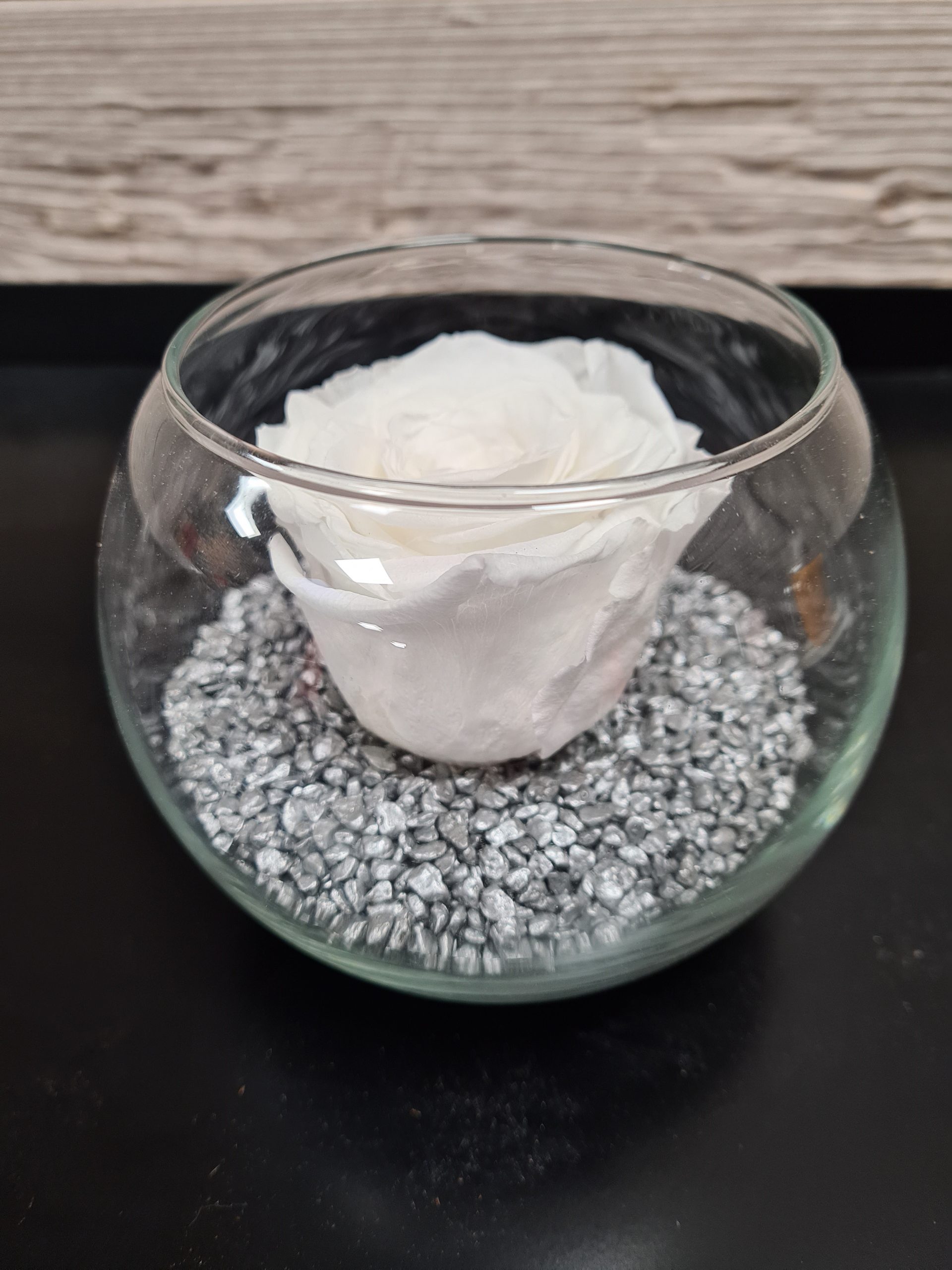 Rose éternelle Blanche Sous Dôme – Fleur Préservée, Boîte à Bijoux, 5 Cm, Décoration Sans Entretien